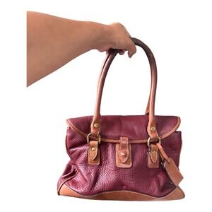 Ghurka Heritage Grace Satchel Burgundy Pebbled Leather Handbag Brass Hardware
